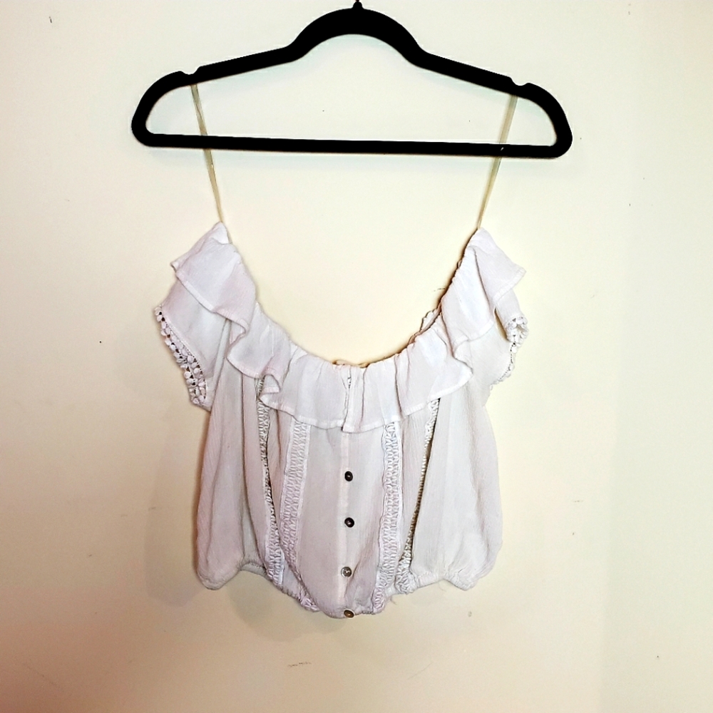 **SOLD** Altar'd State White Off-the-Shoulder Top with Front Buttons